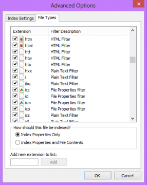 Windows search filter on HTML and PHP files